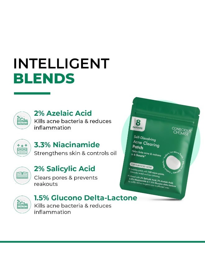 Conscious Chemist® Self Dissolving Microneedle Acne Patches (Pack of 8 Patches) | Painless & Effective Pimple Patches with 2% Salicylic Acid, Azelaic Acid & Niacinamide | Kills Bacteria, Reduces Redness, Scarring & Excess Sebum | Visible Results in 6 Hours - Image 3